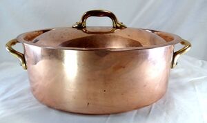 VTG 12 inch Oval Copper Cocotte w Lid Made in France 5 lbs.